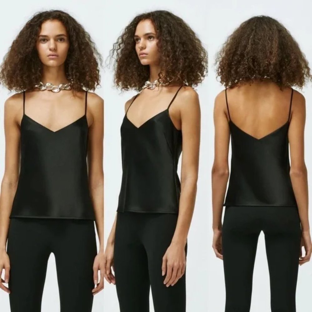 New Galvan London silk v-neck dainty strap double layered cropped cami blouse